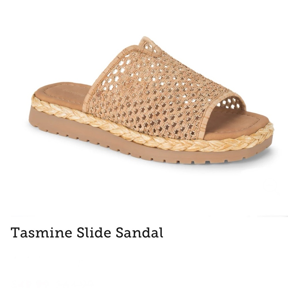 New Baretraps Tasmine beige braided woven slide sandals size 9 in natural cork